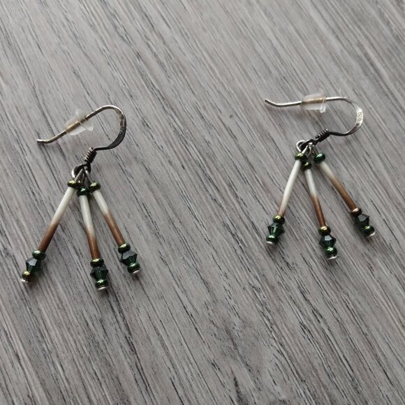 Beaded Quill Earrings 925 Sterling Silver Hooks - Picture 1 of 10